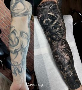 Tatöwierte Hand - Bevor und danach